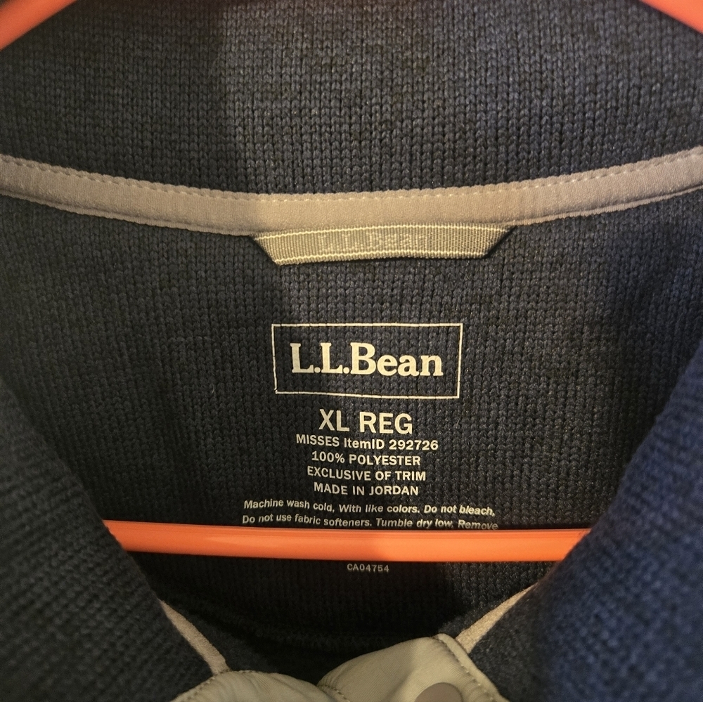 L.L. Bean Sweater Fleece Pullover Men's Size Large Navy Blue Quarter Button Up - Picture 7 of 8